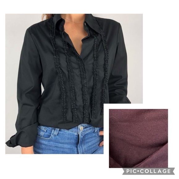 Theory Tops Theory Marianne Wine Colored Button Up Top With Ruffled